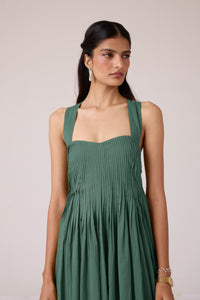 Erato Green Pleated Dress