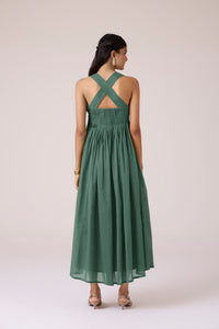 Erato Green Pleated Dress