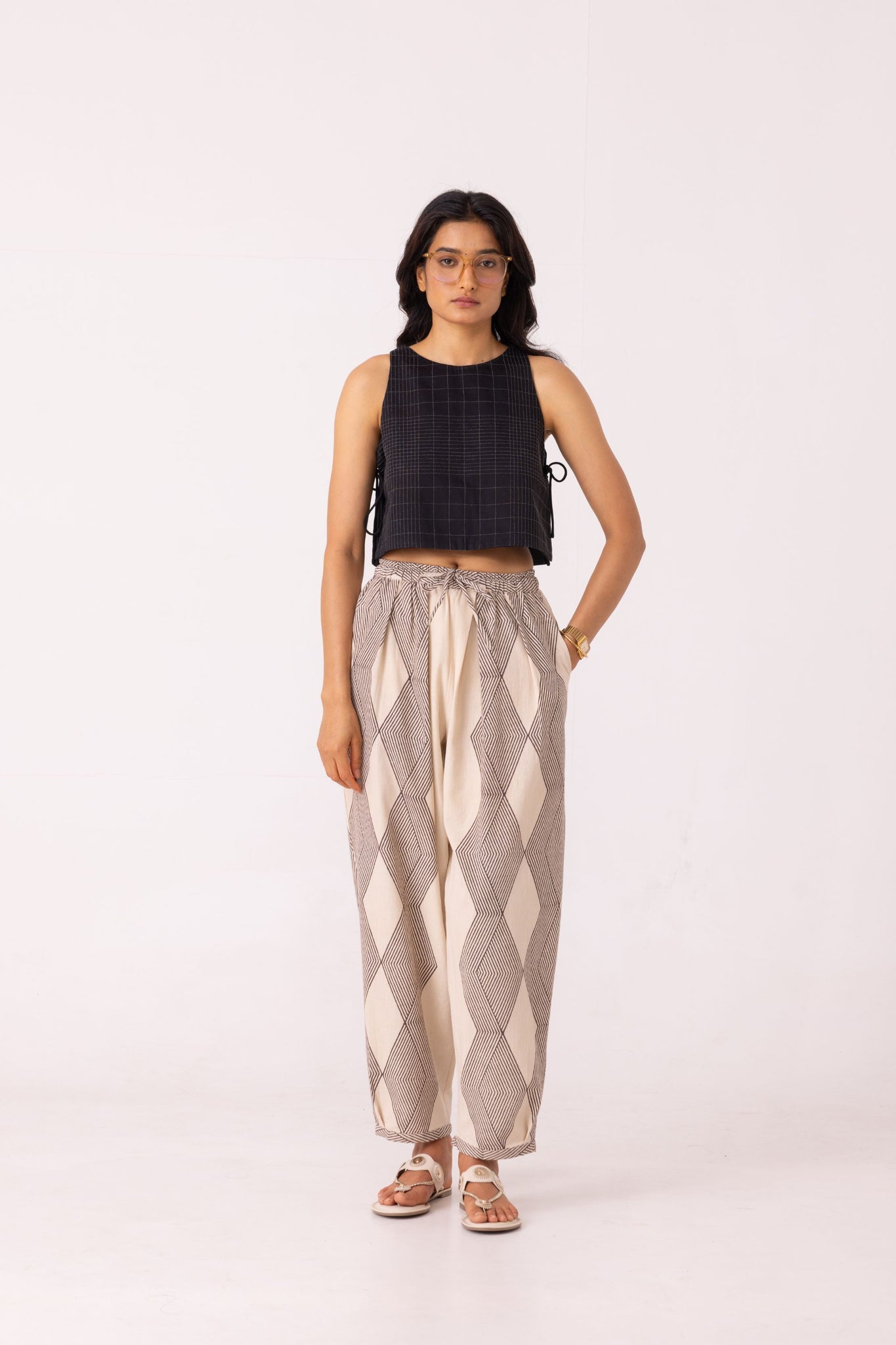 Tia Black Quilted Tie Top