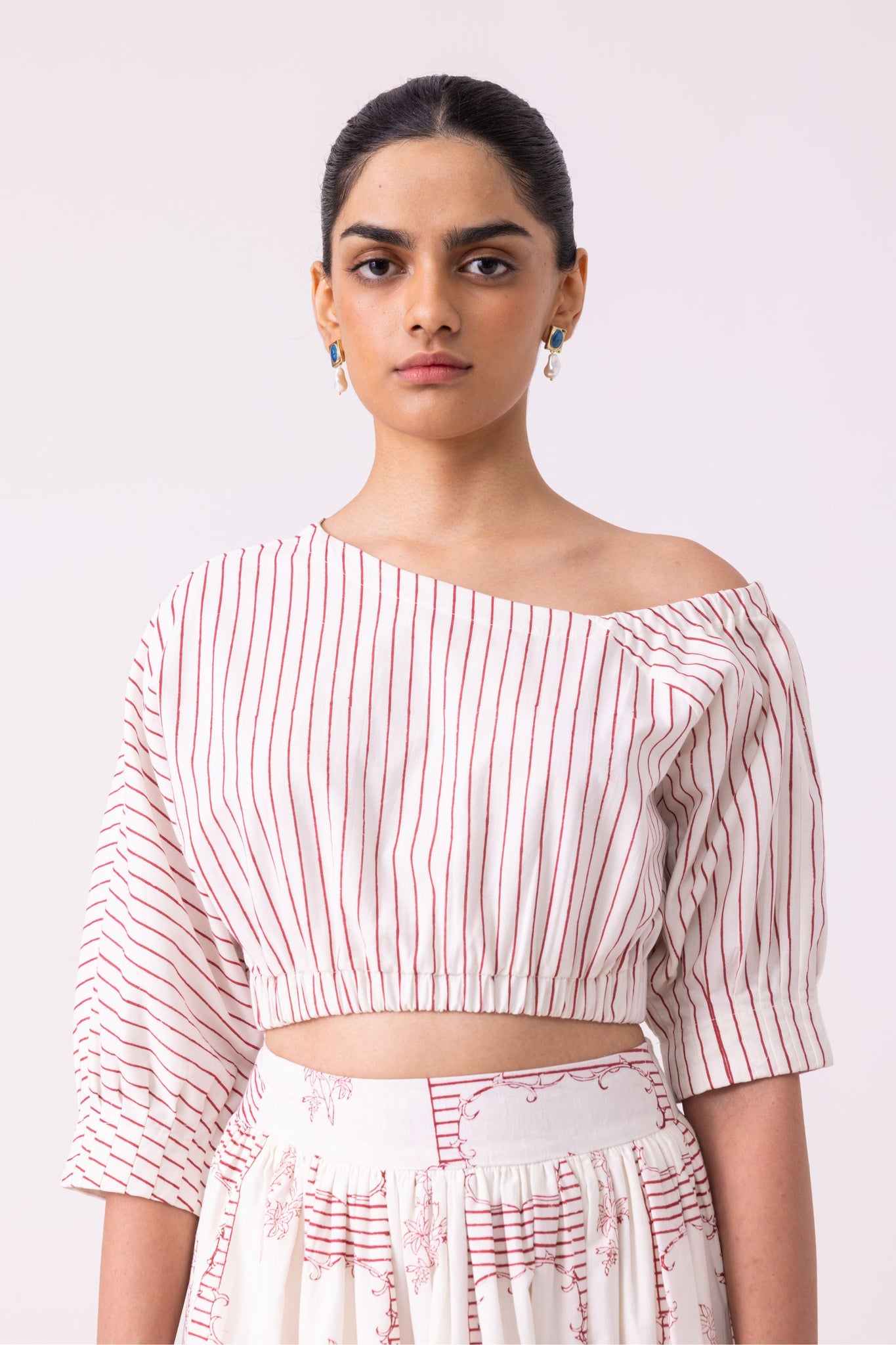 Gaya Red Stripe Hand Printed Top