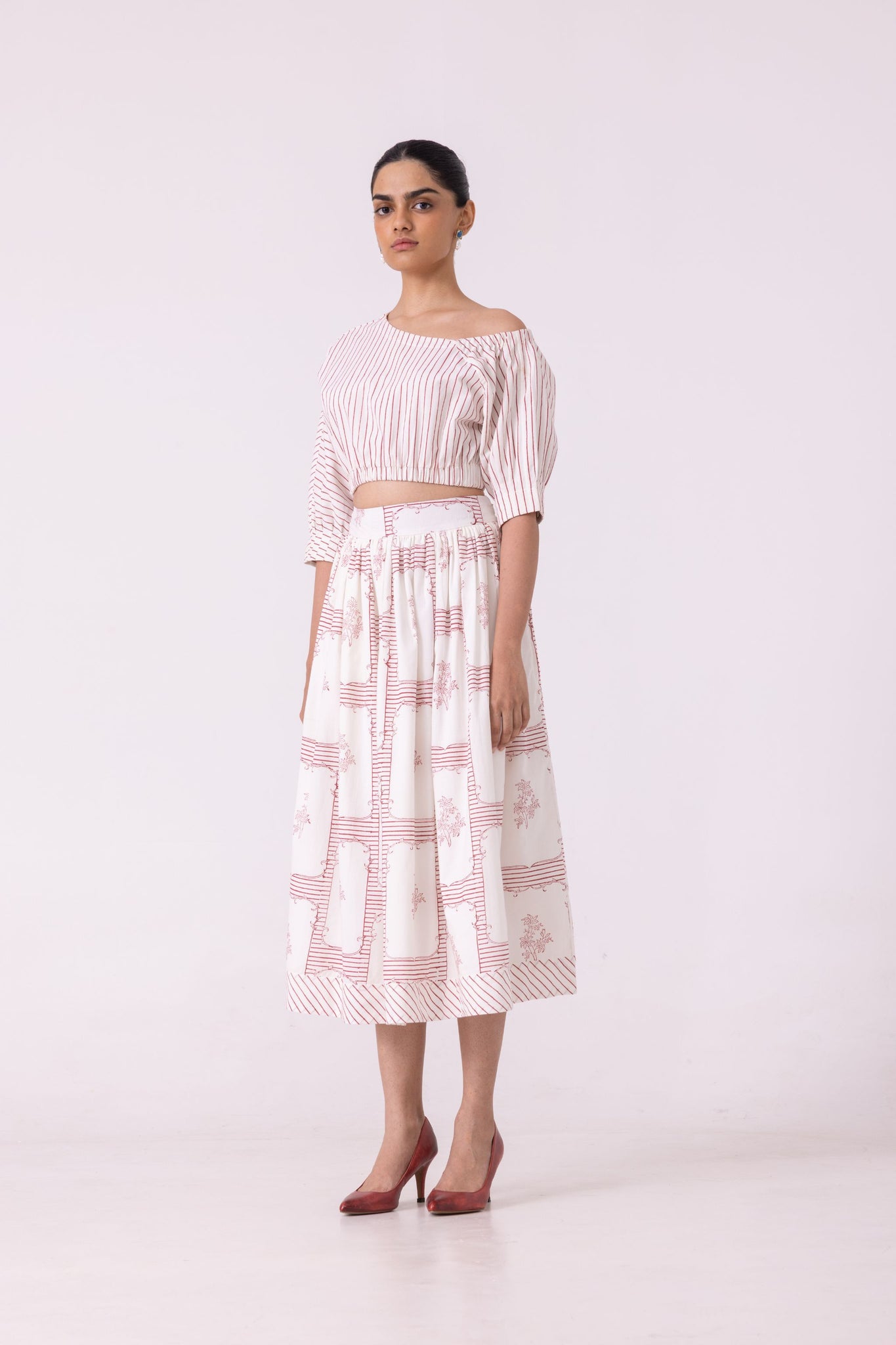 Maud Red Hand Printed Skirt