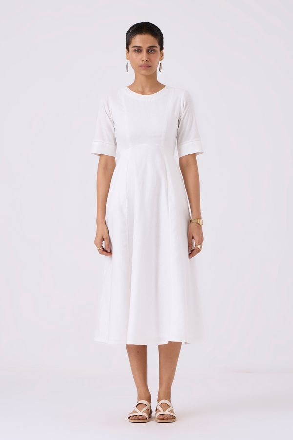 Flo White Fit & Flare Linen Dress